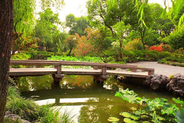 Bridge in Humble Administrator's Garden in Suzhou, China. Summer day